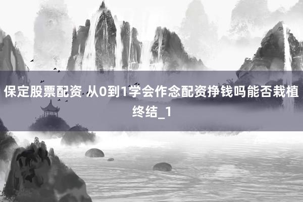 保定股票配资 从0到1学会作念配资挣钱吗能否栽植终结_1